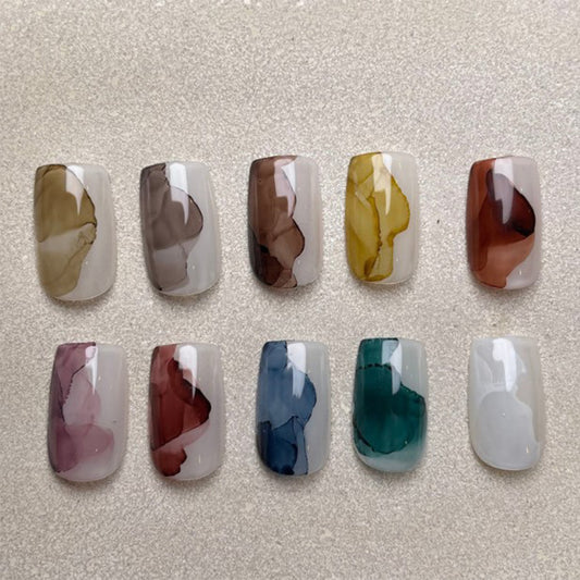 How to Create Japanese or Korean Neutral Nuance Marble Ink Nail Art