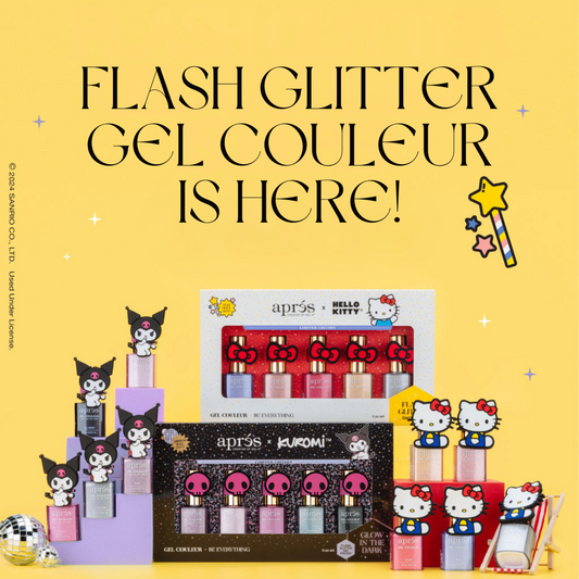 Apres Gel Nail Polish: Hello Kitty Best Friends Flash Glitter & Kuromi Naughty and Nice Flash Glitter