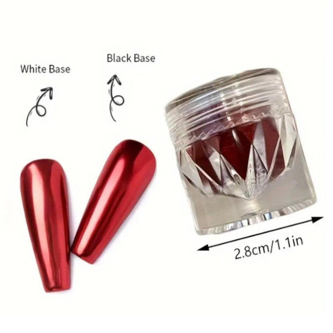 chrome nail powder, chrome nails, chrome red nails​, dark red chrome nails​, red chrome christmas nails