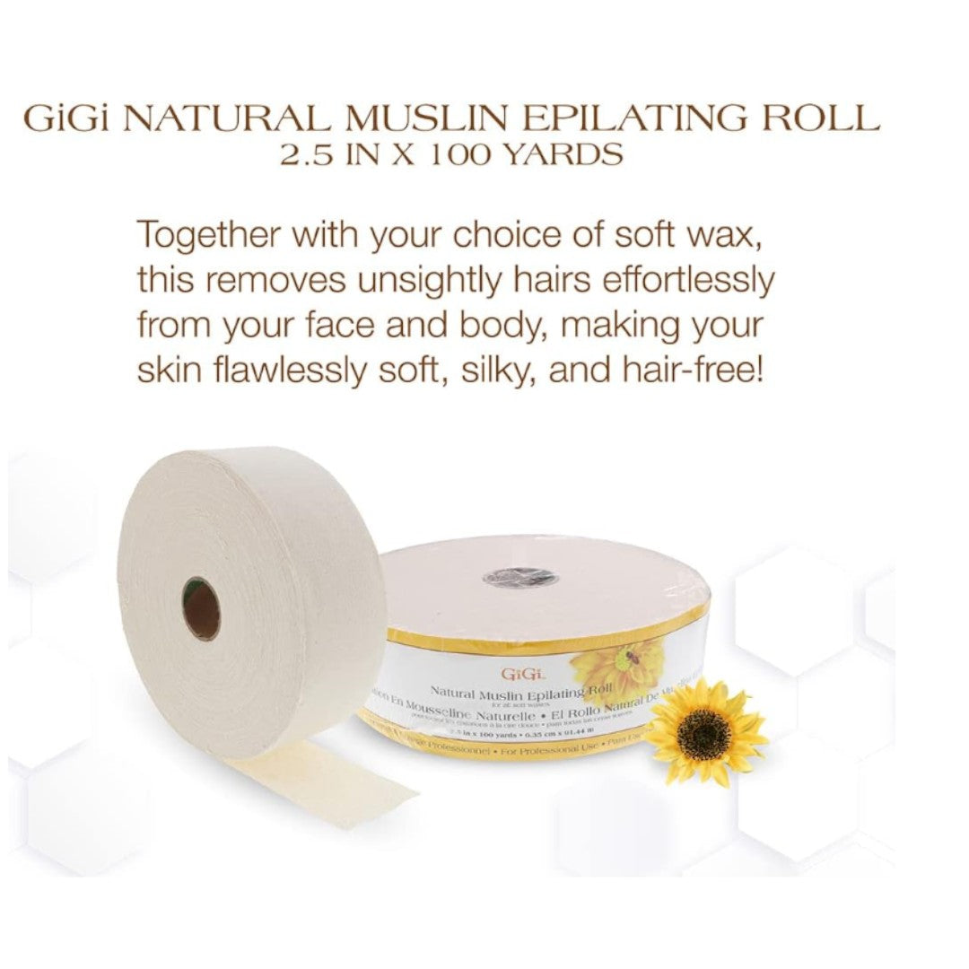 Gigi Natural Muslin Wax Strip Roll 2.5"x100yards, upper lip wax strips